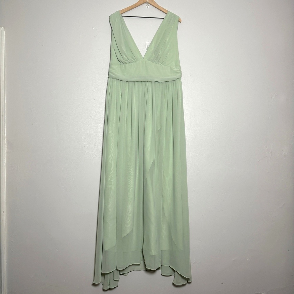 Blush Mark‎ Womens Maxi Dress 1X Sage Green Chiffon Bridesmaid Prom Event Formal